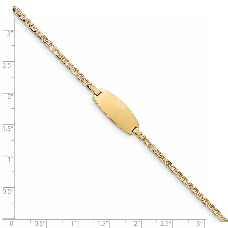 14k Polished Semi-Solid Chain/Solid Plate Anchor Link Oval 18.5x8.5mm Plate 5.5 inch Baby/Child ID Bracelet