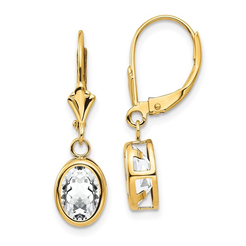 14k 8x6mm Oval Cubic Zirconia Bezel Leverback Dangle Earrings