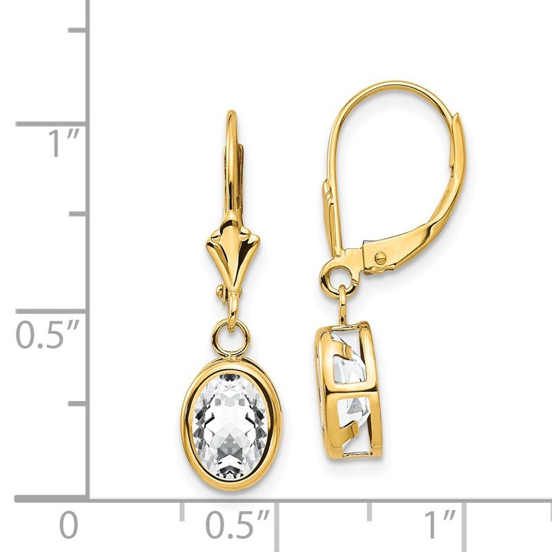 14k 8x6mm Oval Cubic Zirconia Bezel Leverback Dangle Earrings