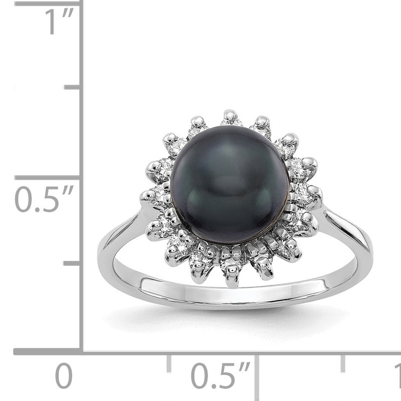14k White Gold 7.5mm Black FW Cultured Pearl A Diamond ring