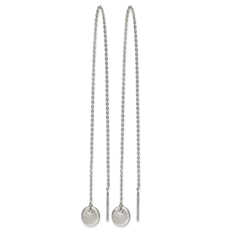 Stainless Steel Polished Disc Dangle Threader Earrings