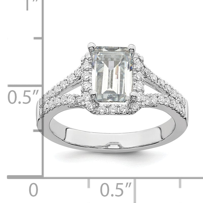 14K White Gold 3/8 carat Lab Grown Diamond VS+ F+ Semi-Mount Emerald Halo Engagement Ring