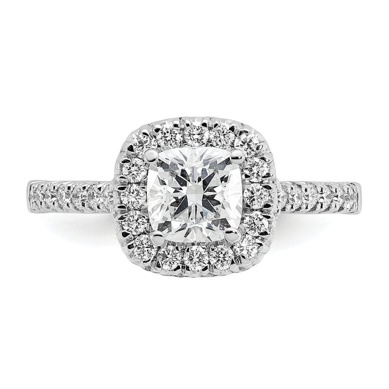 14K White Gold 3/8 carat Lab Grown Diamond VS+ F+ Semi-Mount Cushion Halo Engagement Ring