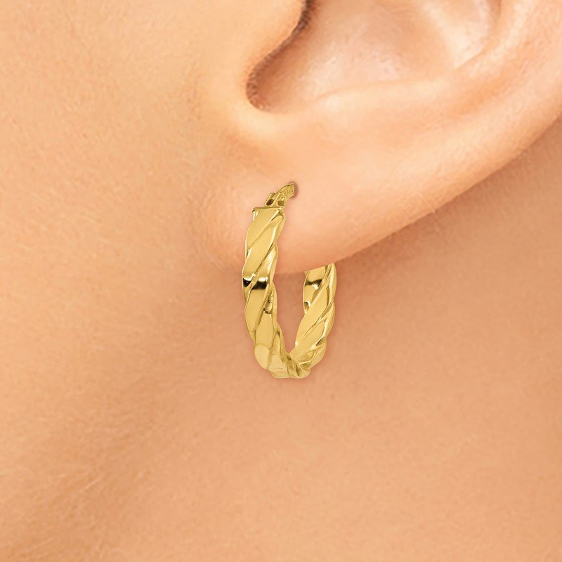 14K 3mm Patterned Oval Hoop Earrings