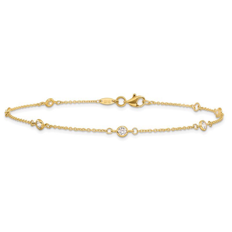 14K Bezel-set CZ 6-Station 9 inch Plus 1 inch Extender - Total 10 inch Anklet