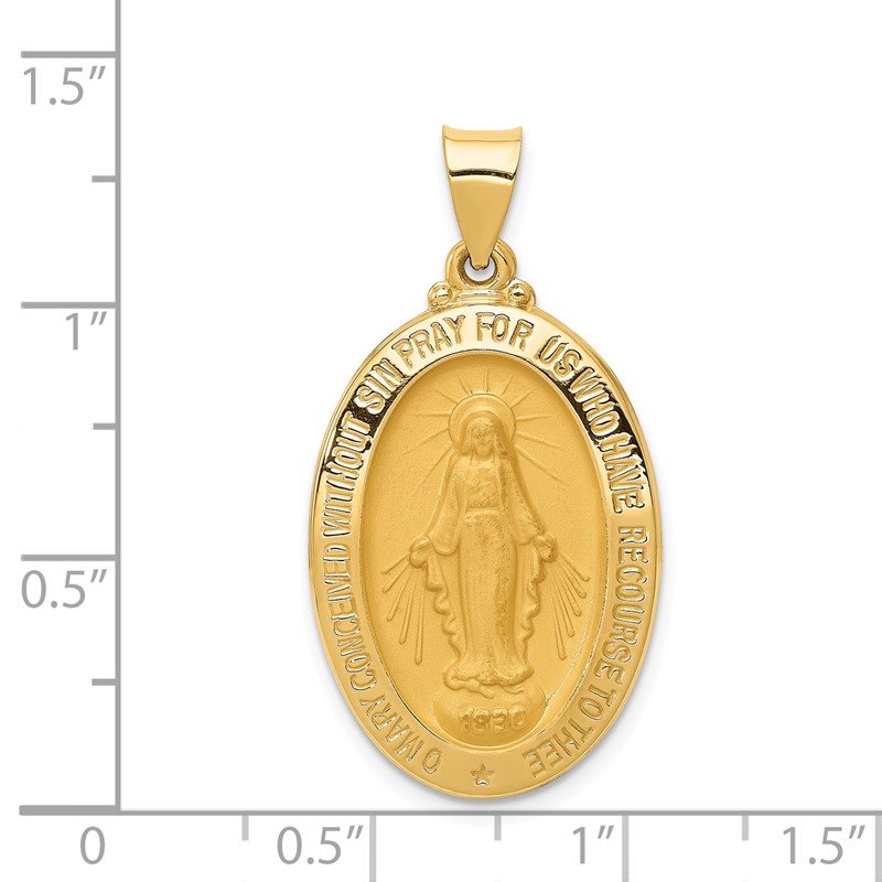 14k Polished and Satin Hollow Miraculous Medal Oval Pendant