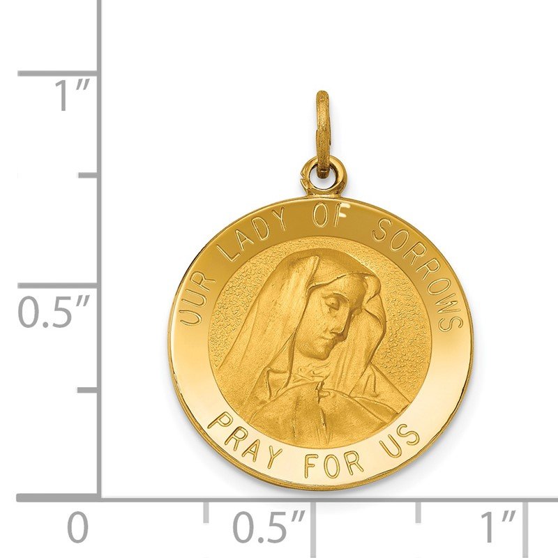 14k Polished and Satin Solid Our Lady of Sorrows Medal Round Pendant
