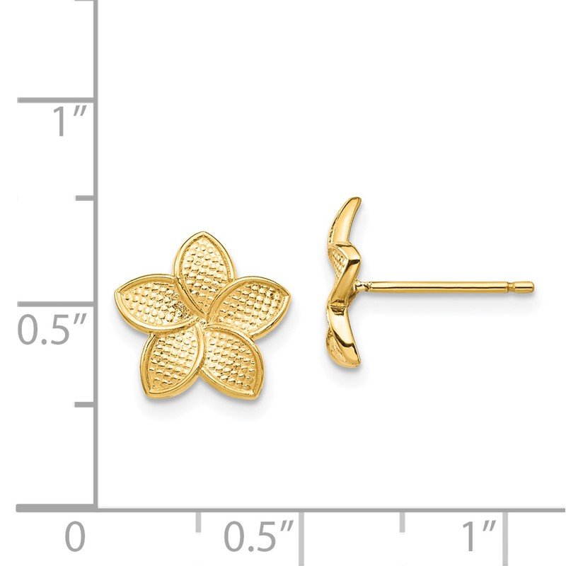 14K Polished &amp; Textured Plumeria Post Earrings