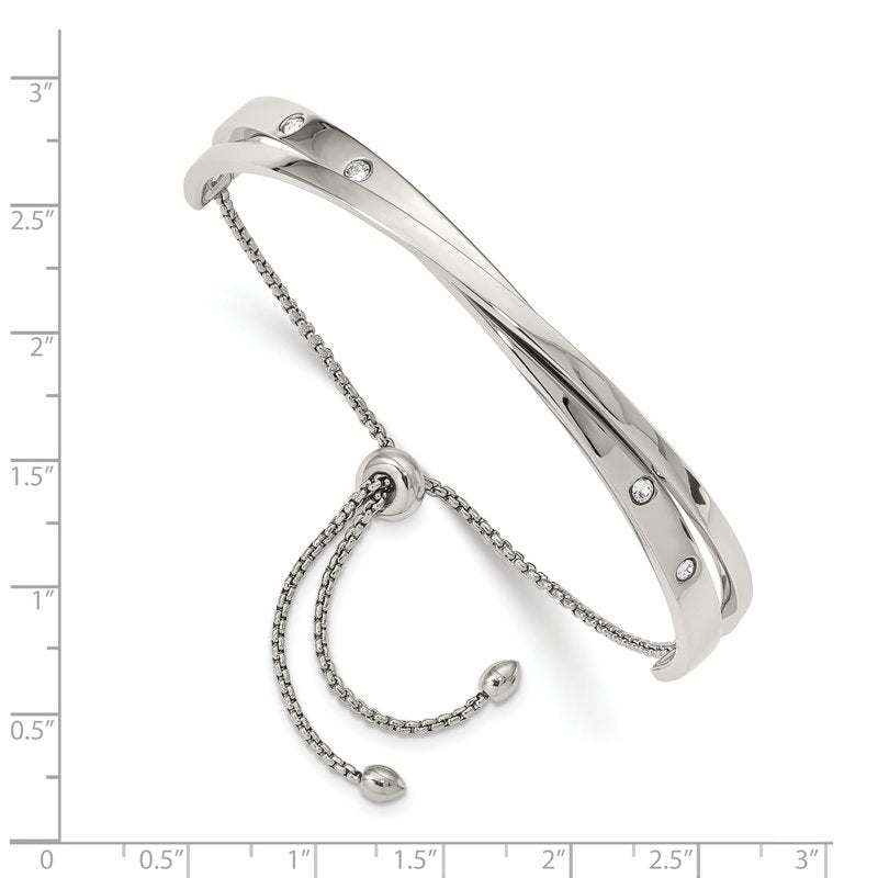 Stainless Steel Polished with Crystals Adjustable Bangle Bracelet