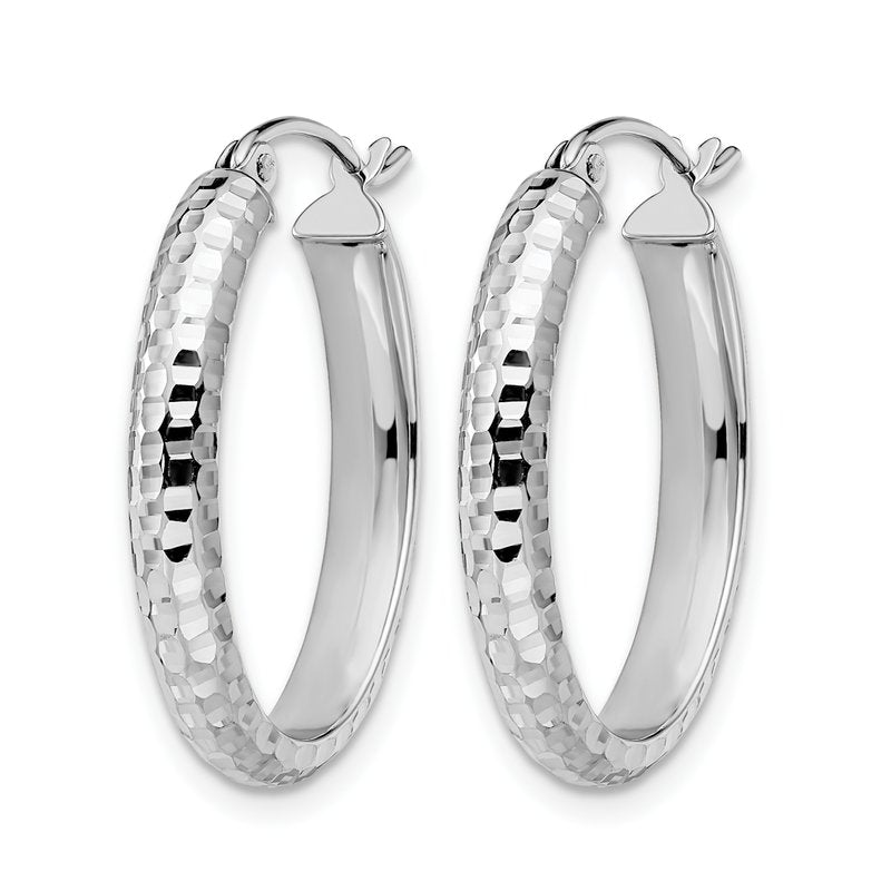 10K White Gold D/C Oval Hinged Hoop Earrings