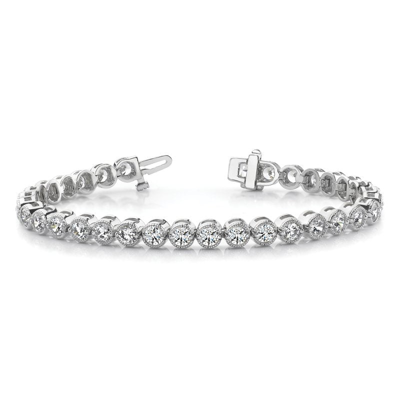 14k White Gold Complete 5 carat Round AA Diamond 2-prong 7 inch Tennis Bracelet