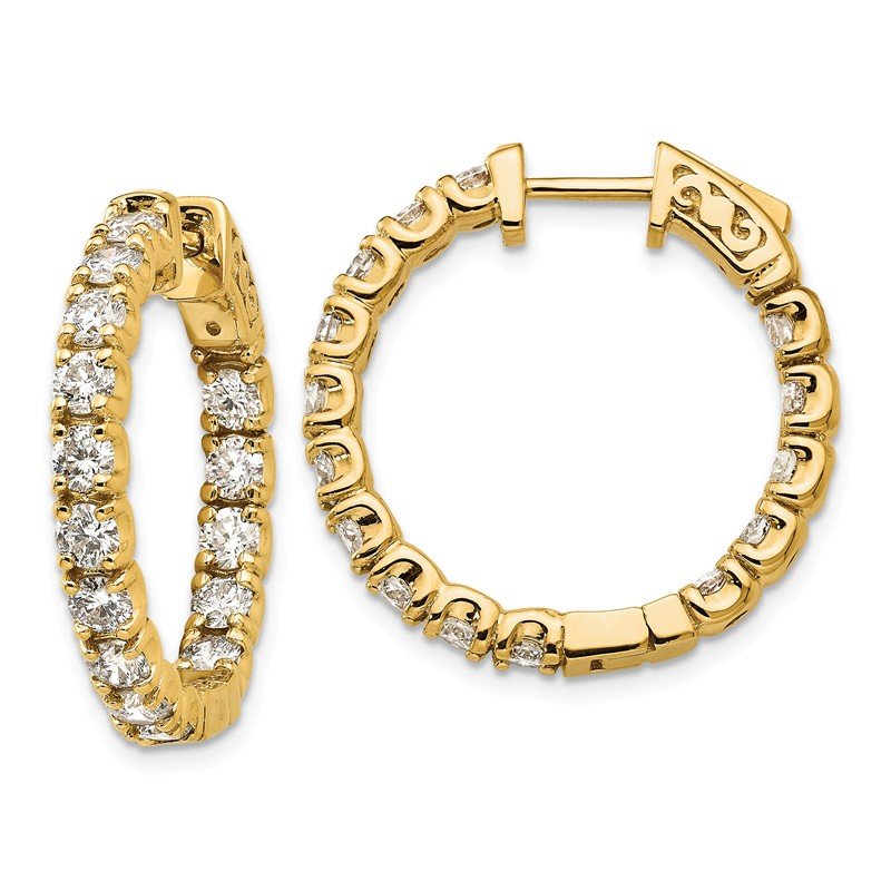 14K Yellow Gold 2 3/4 carat Lab Grown Diamond VS+ F+ Complet In and Out Hoop Earrings