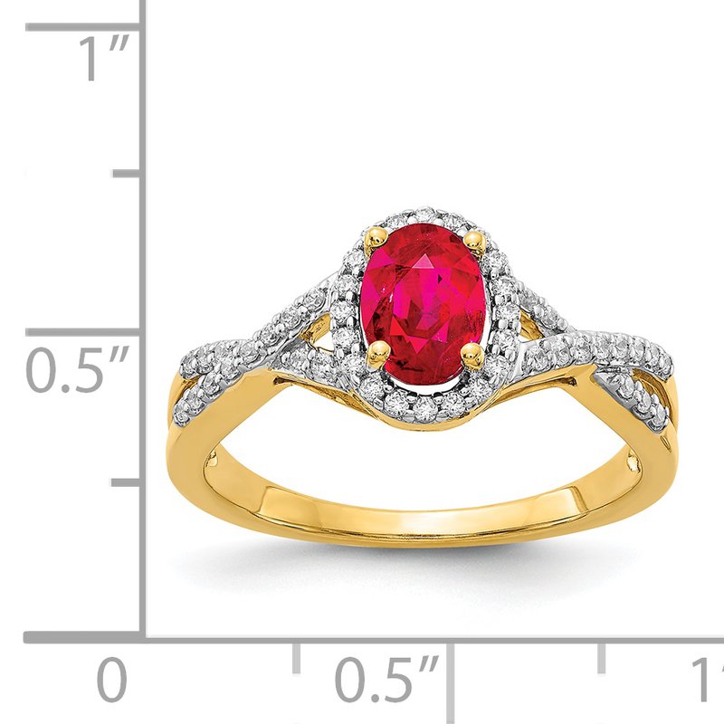 14k White Gold Diamond and Ruby Oval Halo Ring