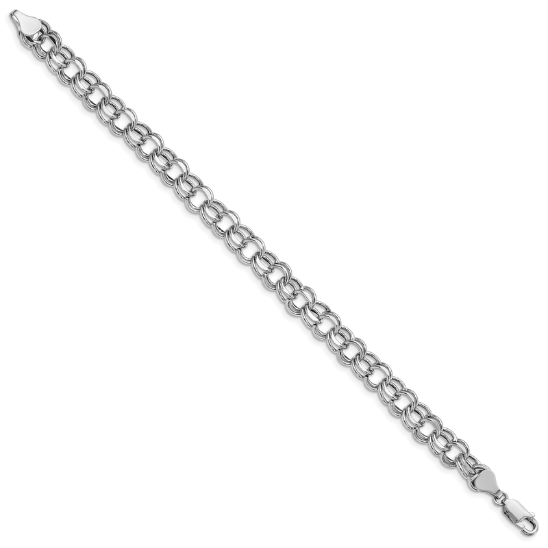 14k White Gold 9mm Hollow Double Link 7.25 inch Charm Bracelet