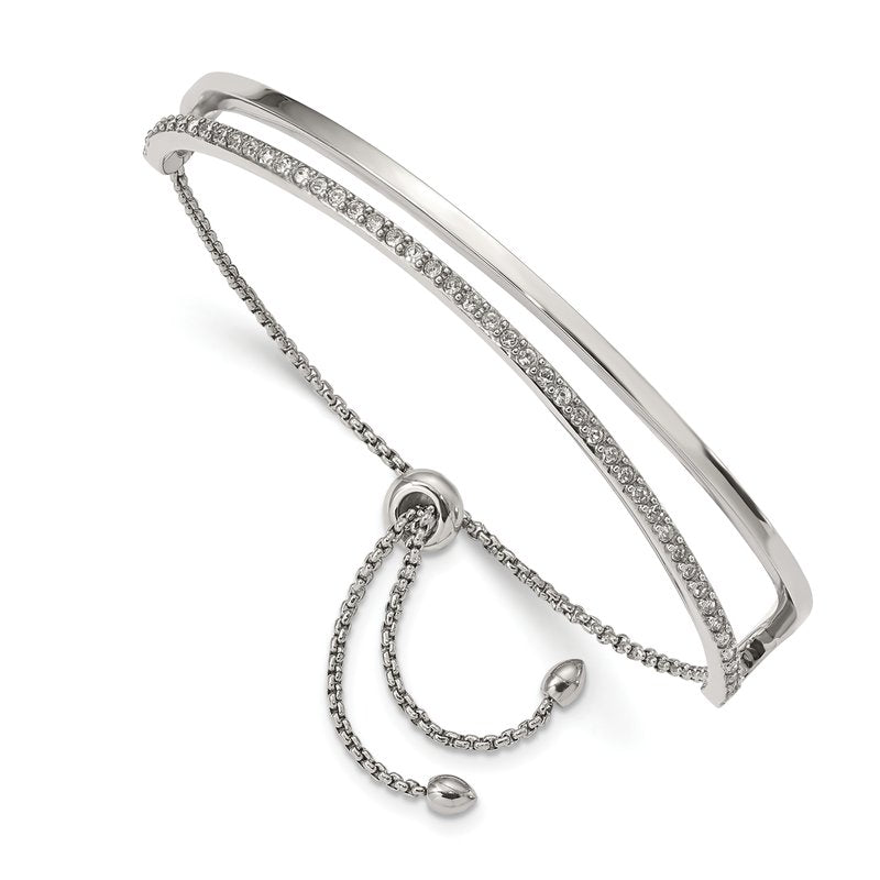 Stainless Steel Polished with Crystals Adjustable Bangle Bracelet