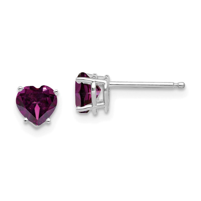 14k White Gold 5mm Heart Rhodolite Garnet Post Earrings