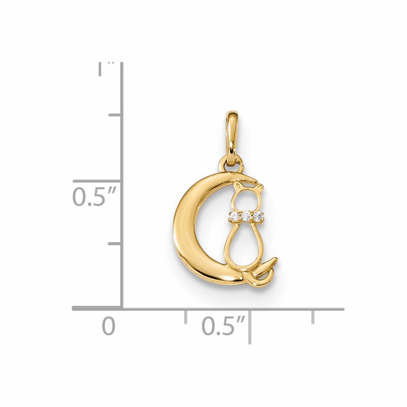 14k Childrens CZ Cat and Moon Pendant
