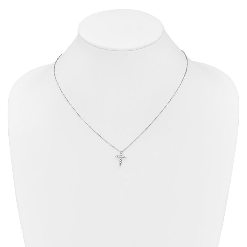 14k White Gold 1/4 carat Diamond Cross Pendant 18 inch Necklace