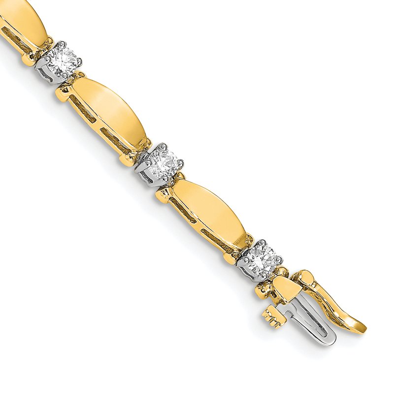 14k Two-tone Complete 1.87 carat Round A Diamond Curved Bar Link 7 inch Tennis Bracelet