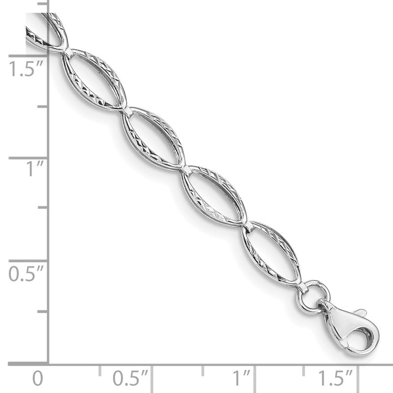 14k White Gold Polished Textured Oval Link 7.25 inch Bracelet