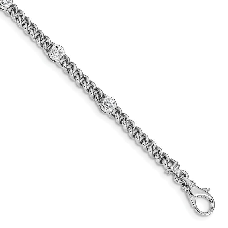 14k White Gold Complete 1 carat Round AAA Diamond Bezel Curb Link 7 inch Bracelet