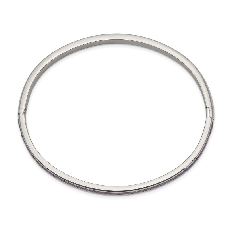 Stainless Steel Polished Purple CZ 5mm Hinged Bangle