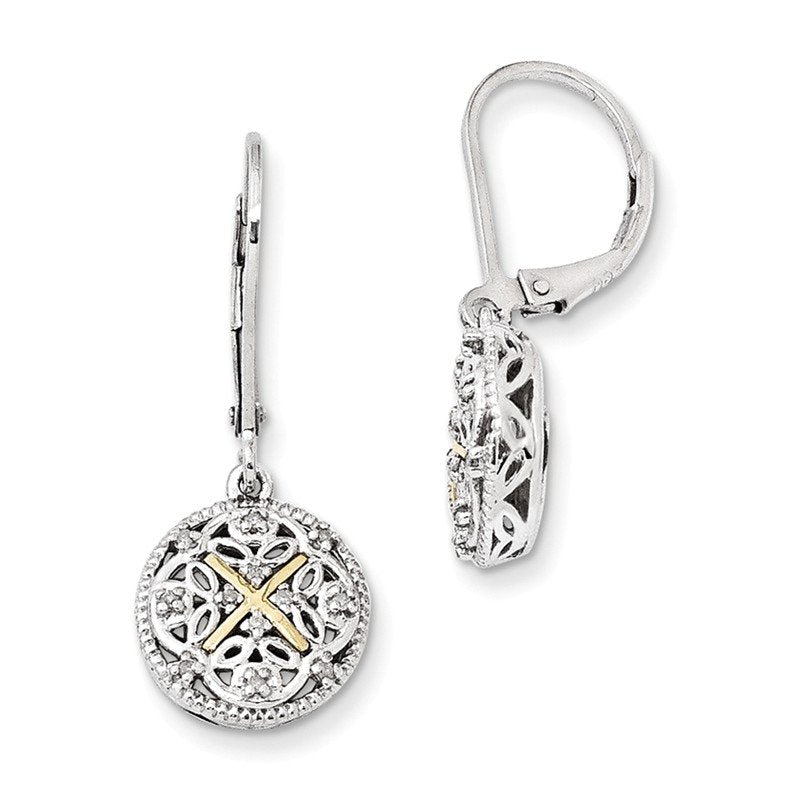 Sterling Silver Rhodium-plated with 14K Accent Diamond Leverback Dangle Vintage Earrings