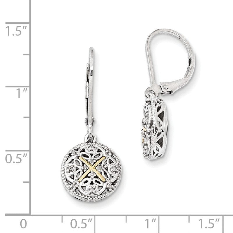 Sterling Silver Rhodium-plated with 14K Accent Diamond Leverback Dangle Vintage Earrings