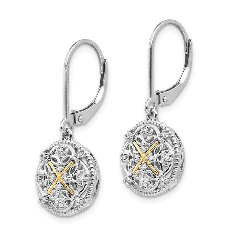 Sterling Silver Rhodium-plated with 14K Accent Diamond Leverback Dangle Vintage Earrings