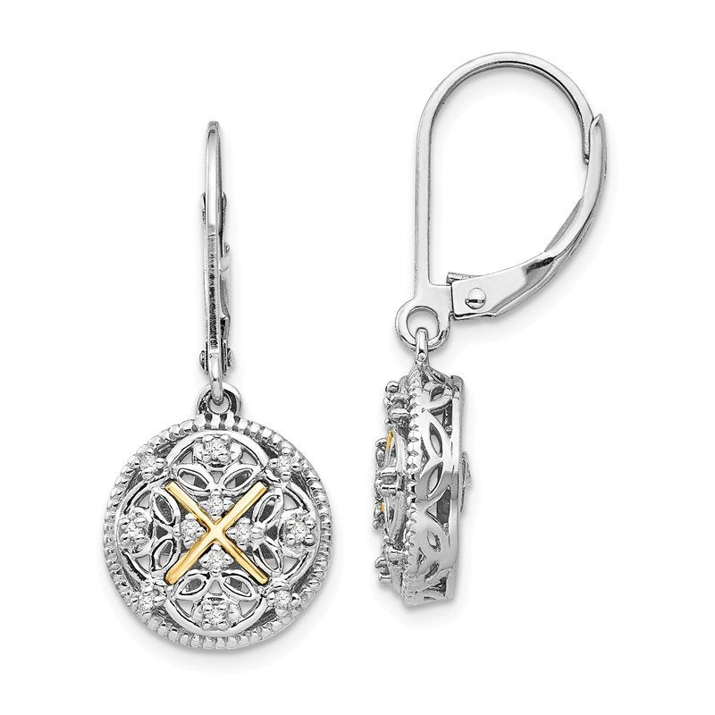 Sterling Silver Rhodium-plated with 14K Accent Diamond Leverback Dangle Vintage Earrings