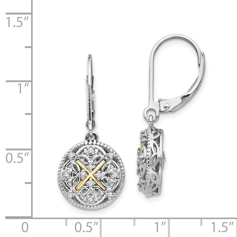 Sterling Silver Rhodium-plated with 14K Accent Diamond Leverback Dangle Vintage Earrings