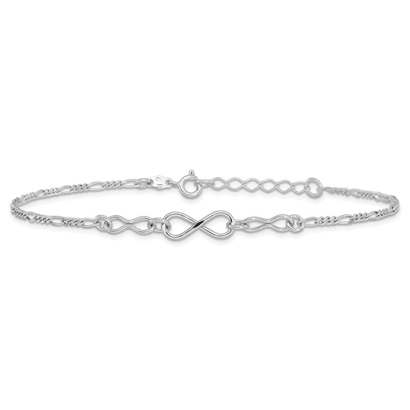 Sterling Silver Rhodium-plated Infinity 9 inch Plus 1 inch Extender - Total 10 inch Anklet