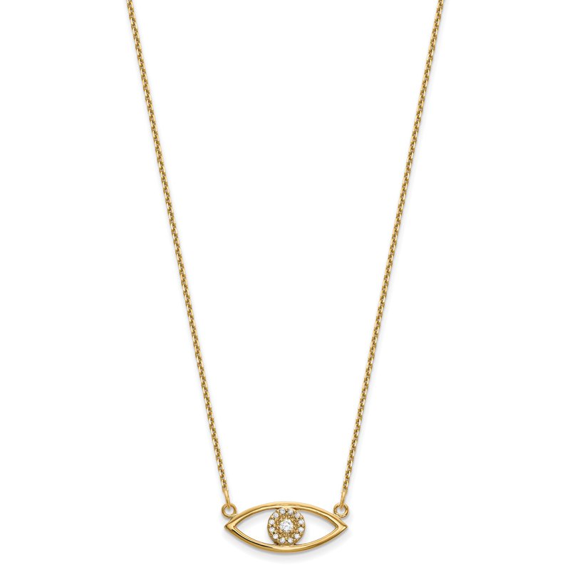 14k Polished 1/10 carat Diamond Small Evil Eye 18 inch