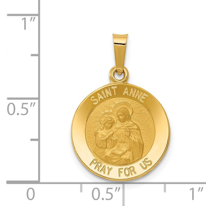 14k Polished and Satin Hollow St. Anne Medal Pendant