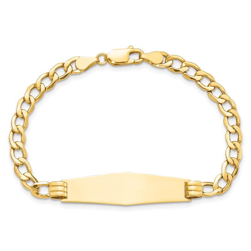 14k Polished Semi-Solid Chain/Solid Plate Cuban Link Soft Diamond Shape 34x10mm Plate 7 inch ID Bracelet