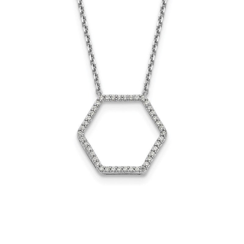 14K White Gold 1/4 carat Lab Grown Diamond VS+ F+ 18 in Complete Hexagon Necklace