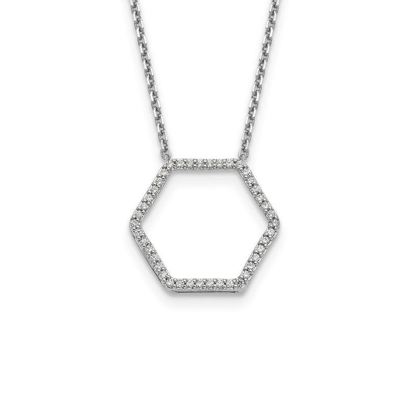 14K White Gold 1/4 carat Lab Grown Diamond VS+ F+ 18 in Complete Hexagon Necklace