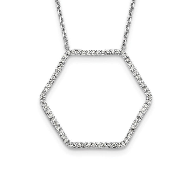 14K White Gold 1/4 carat Lab Grown Diamond VS+ F+ 18 in Complete Hexagon Necklace