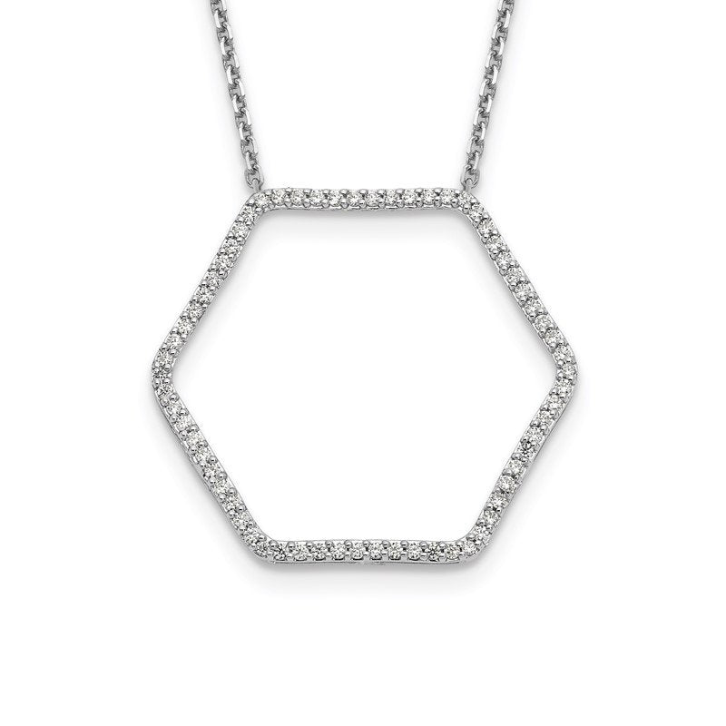 14K White Gold 1/4 carat Lab Grown Diamond VS+ F+ 18 in Complete Hexagon Necklace
