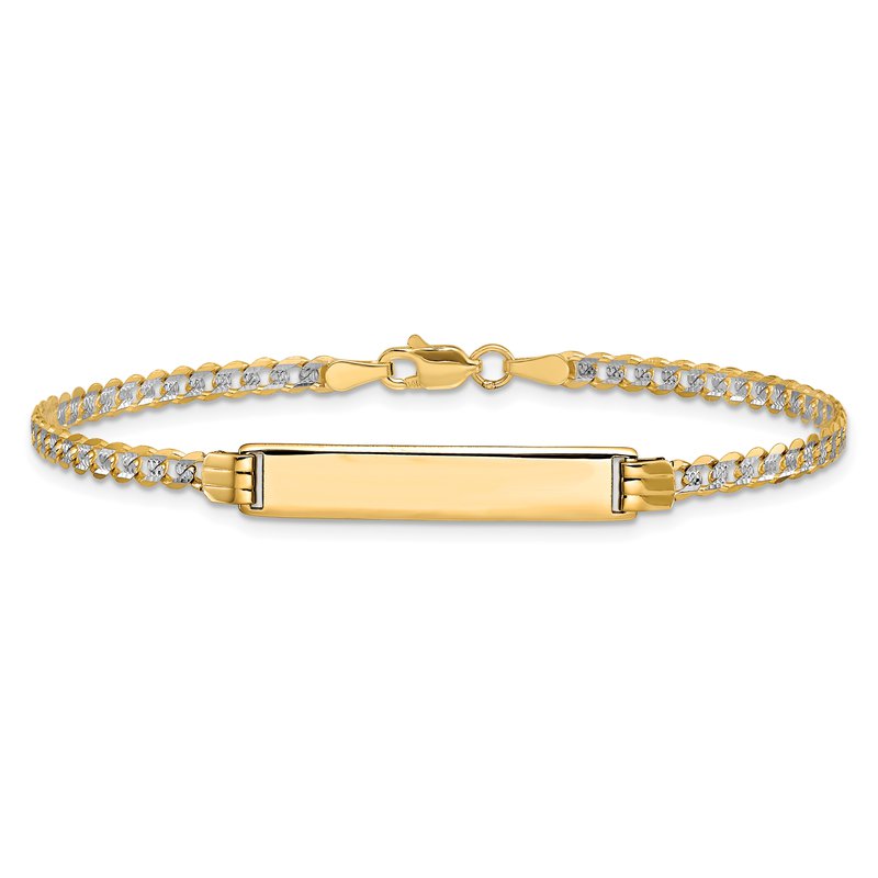 14k Polished with Rhodium Pav� Solid Chain/Solid Plate Curb Link 25.5x5mm Plate 7 inch ID Bracelet