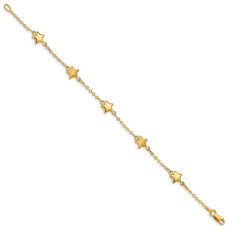 14K Brushed and Polished Puffed Stars 5-Station 7 inch Bracelet