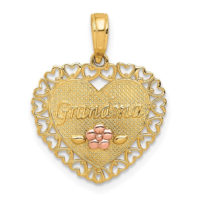 14k Two-Tone GRANDMA Heart with Flower Charm