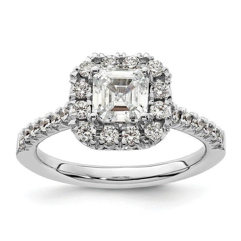 14K White Gold 1/2 carat Lab Grown Diamond VS+ F+ Semi-Mount Asscher Halo Engagement Ring