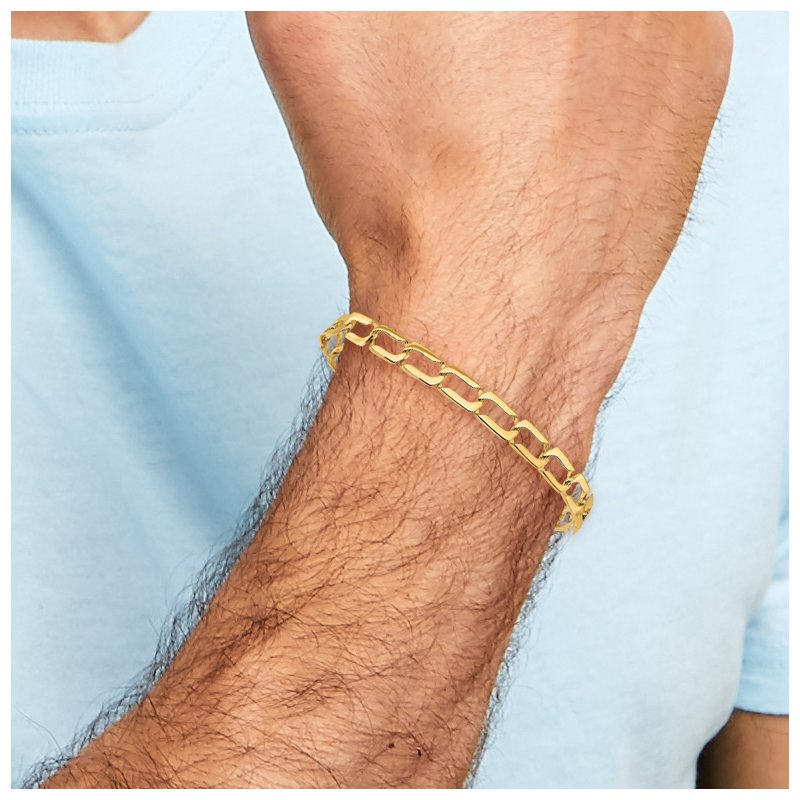 14k Polished 9mm Fancy Rectangular Curb Link 8.5 inch Bracelet