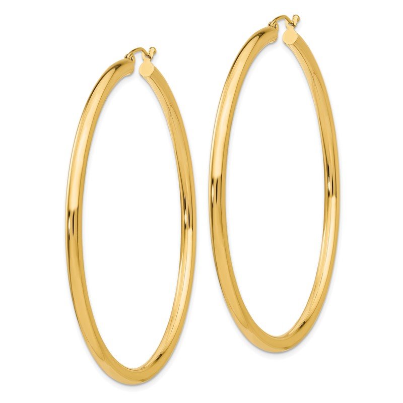 14K 3x60mm Polished Tube Hoop Earrings