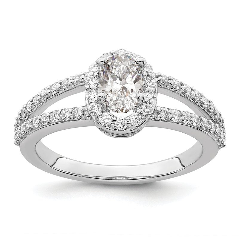14K White Gold 1/2 carat Lab Grown Diamond VS/SI  D E F  Semi Mount Oval Halo Engagement Ring