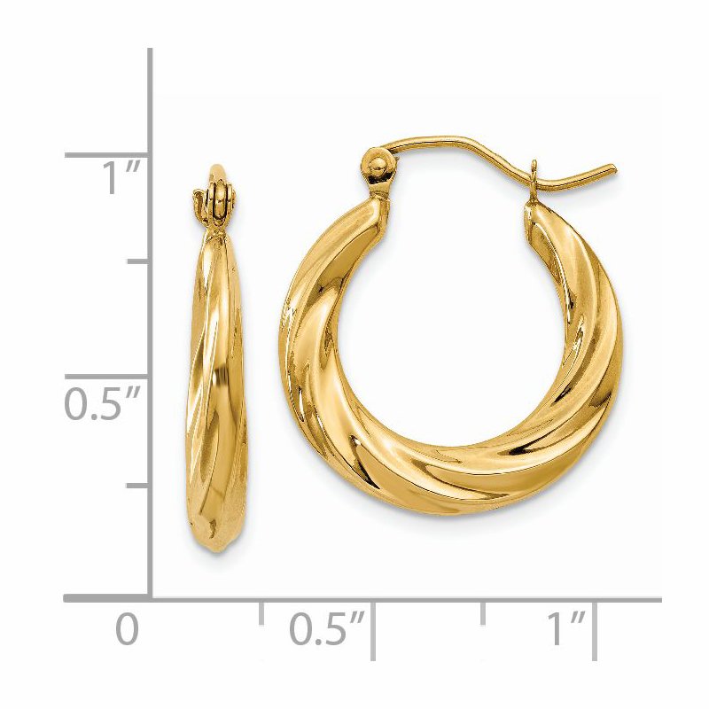 14k Polished Twisted Hollow Hoop Earrings
