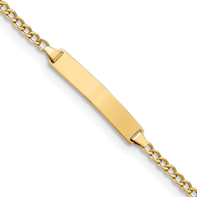 14k Polished Semi-Solid Chain/Solid Plate Cuban Link 20x4.5mm Plate 5.5 inch Baby/Child ID Bracelet