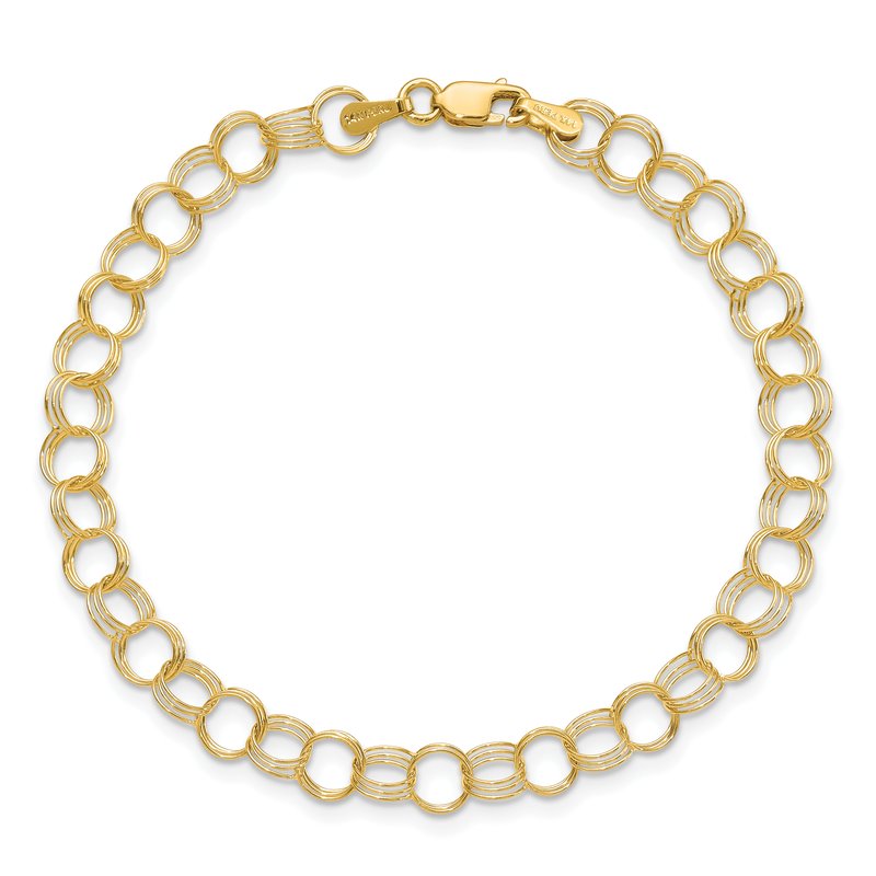 14k 6mm Solid Triple Link 7 inch Charm Bracelet