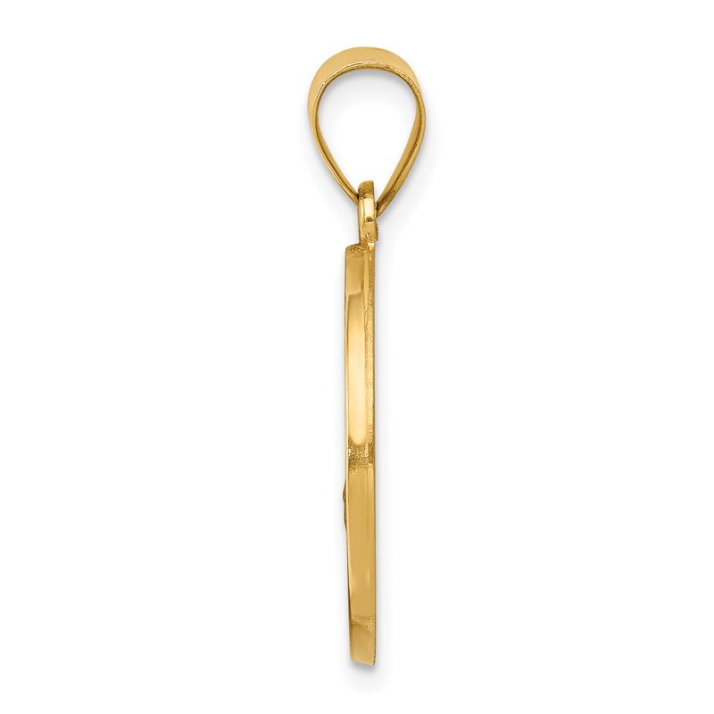 14k Polished and Satin Hollow St Florian Medal Round Pendant